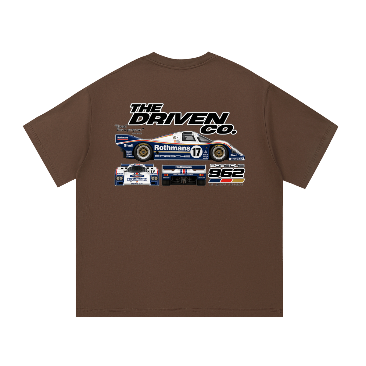 Porsche 962 Endurance Racing Graphic T-Shirt — Coffee — back