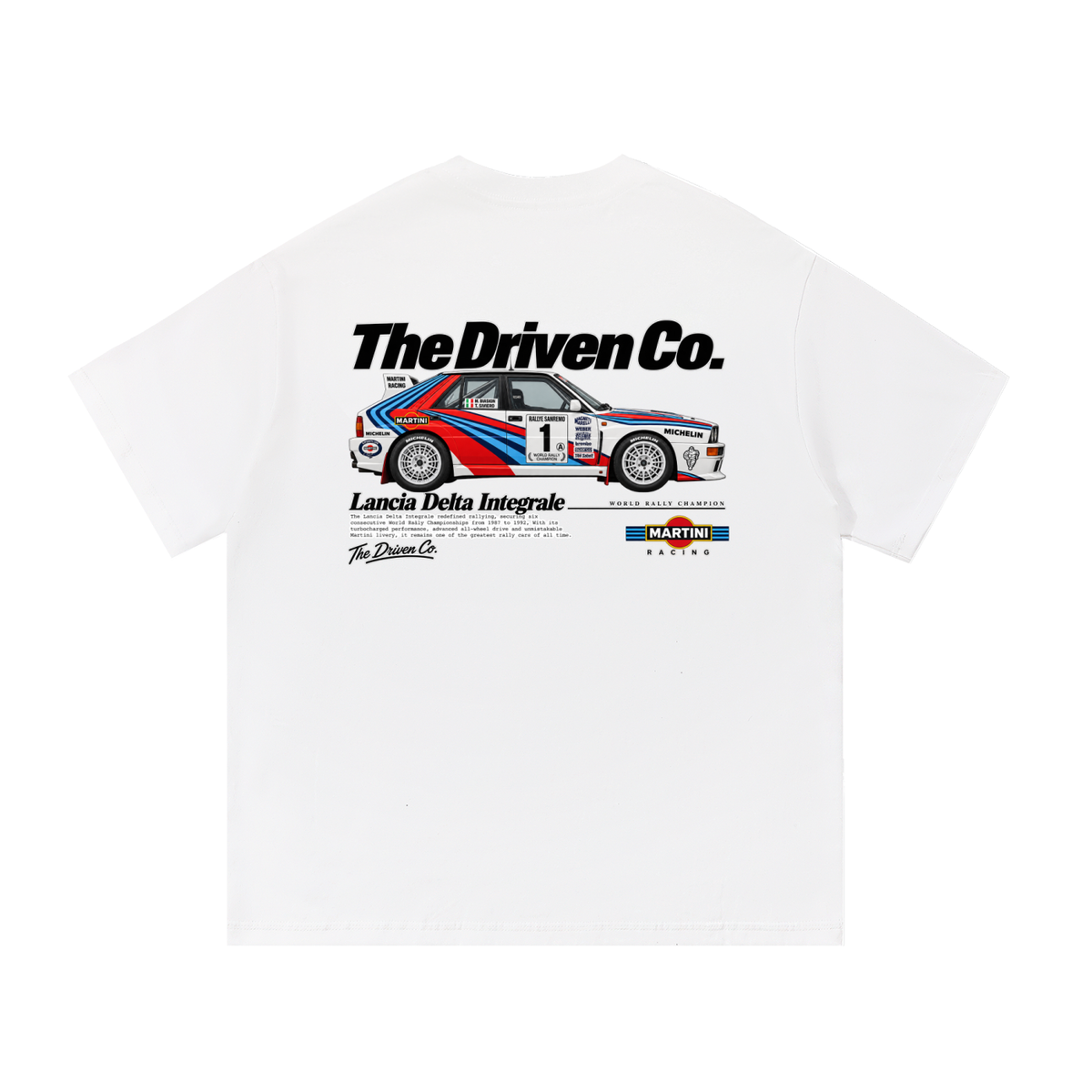 Lancia Delta Integrale Martini Rally Graphic T-Shirt — White — back