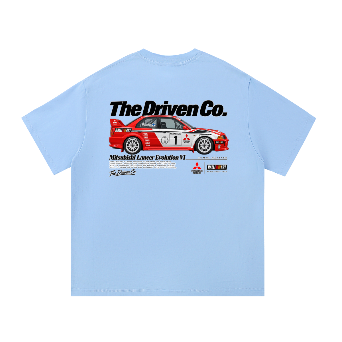 Mitsubishi Lancer Evolution Rally Graphic T-Shirt — Blue — back