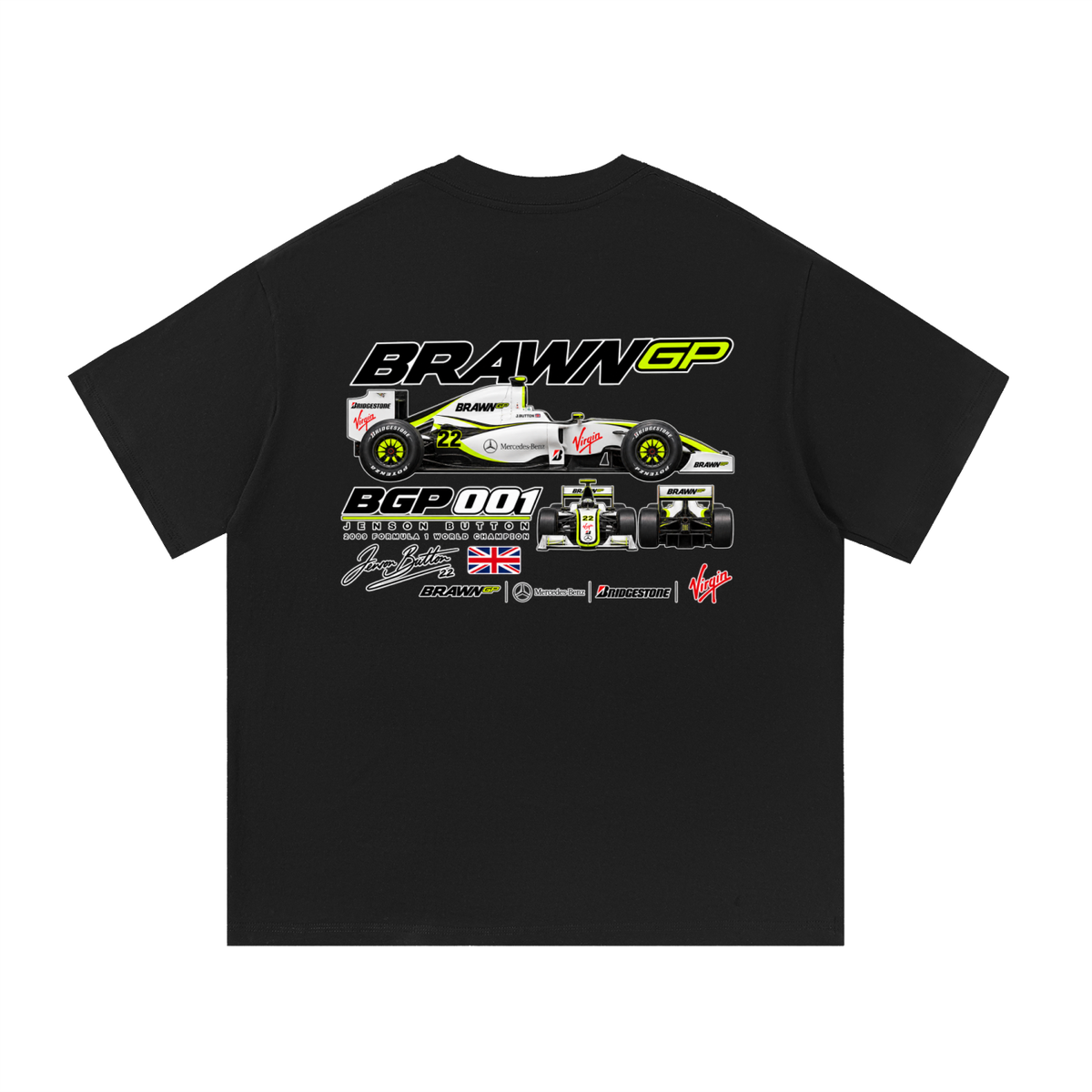 Brawn GP BGP 001 Racing Graphic T-Shirt — Black — back