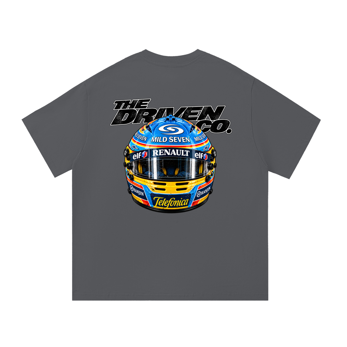 Fernando Alonso Helmet Graphic T-Shirt — Dark Grey — back