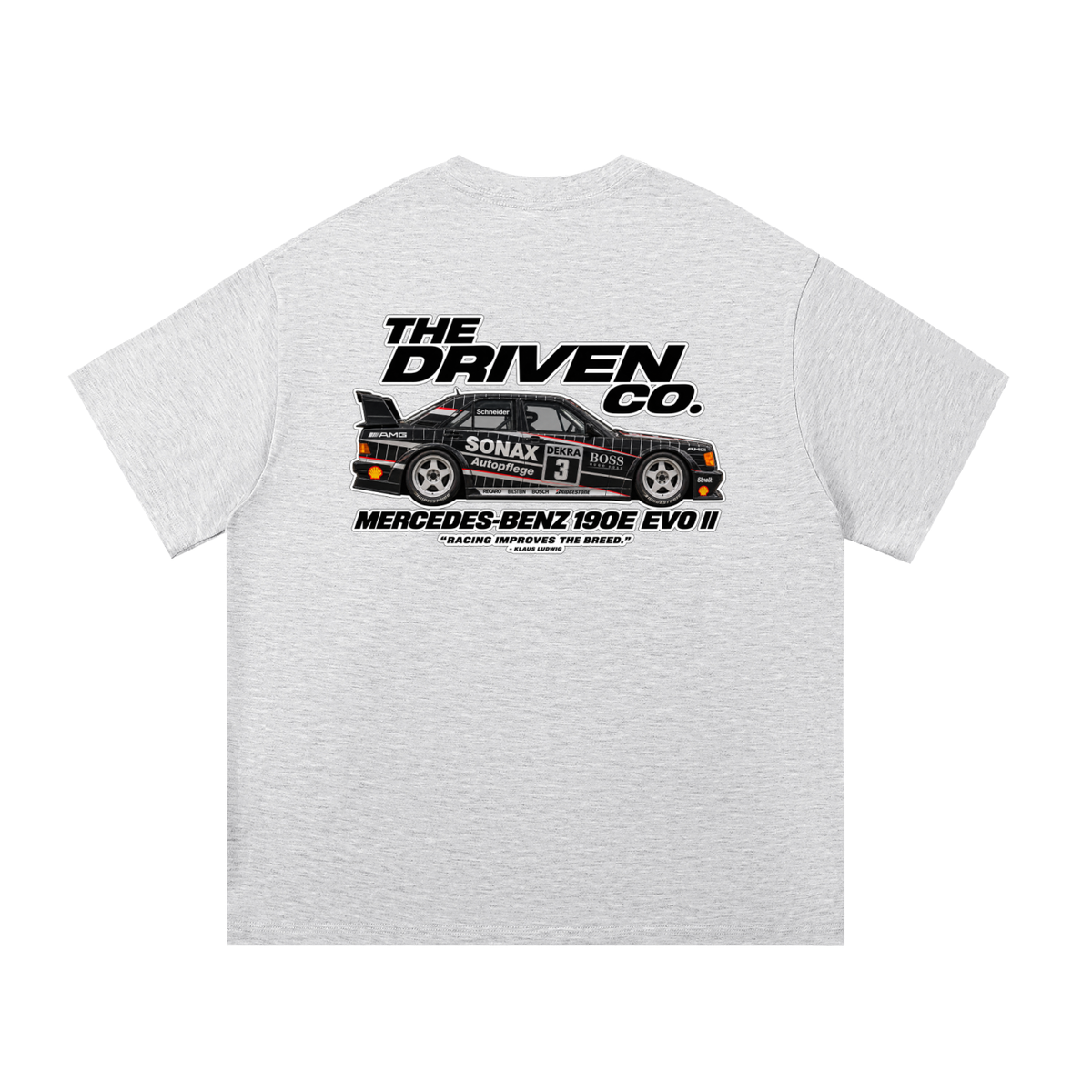 Mercedes-Benz 190E Evo II Racing Graphic T-Shirt — White Grey — back