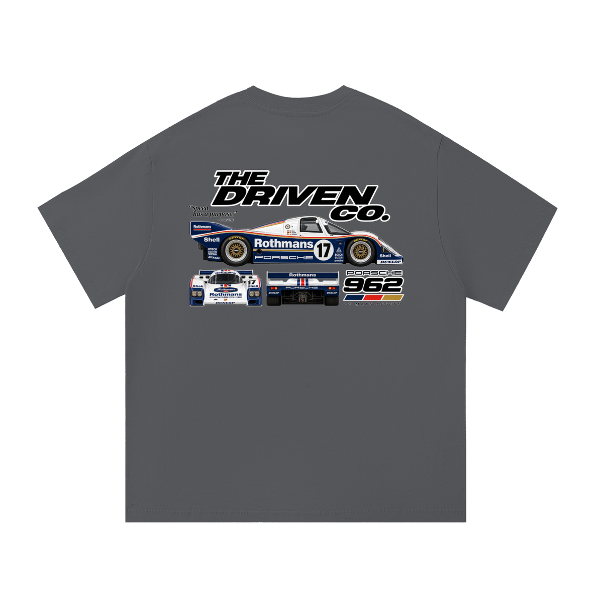 Porsche 962 Endurance Racing Graphic T-Shirt — Dark Grey — back