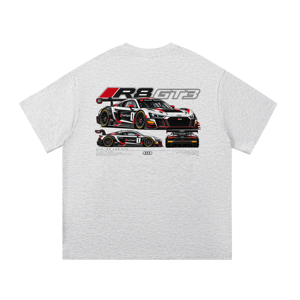 Audi R8 GT3 Racing Graphic T-Shirt — White Grey — back