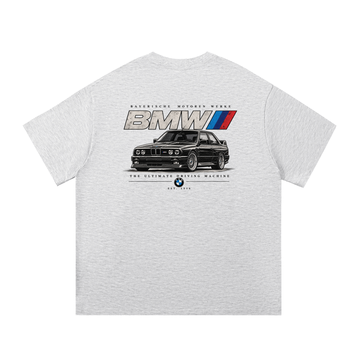 BMW E30 M3 Heritage Graphic T-Shirt — White Grey — back