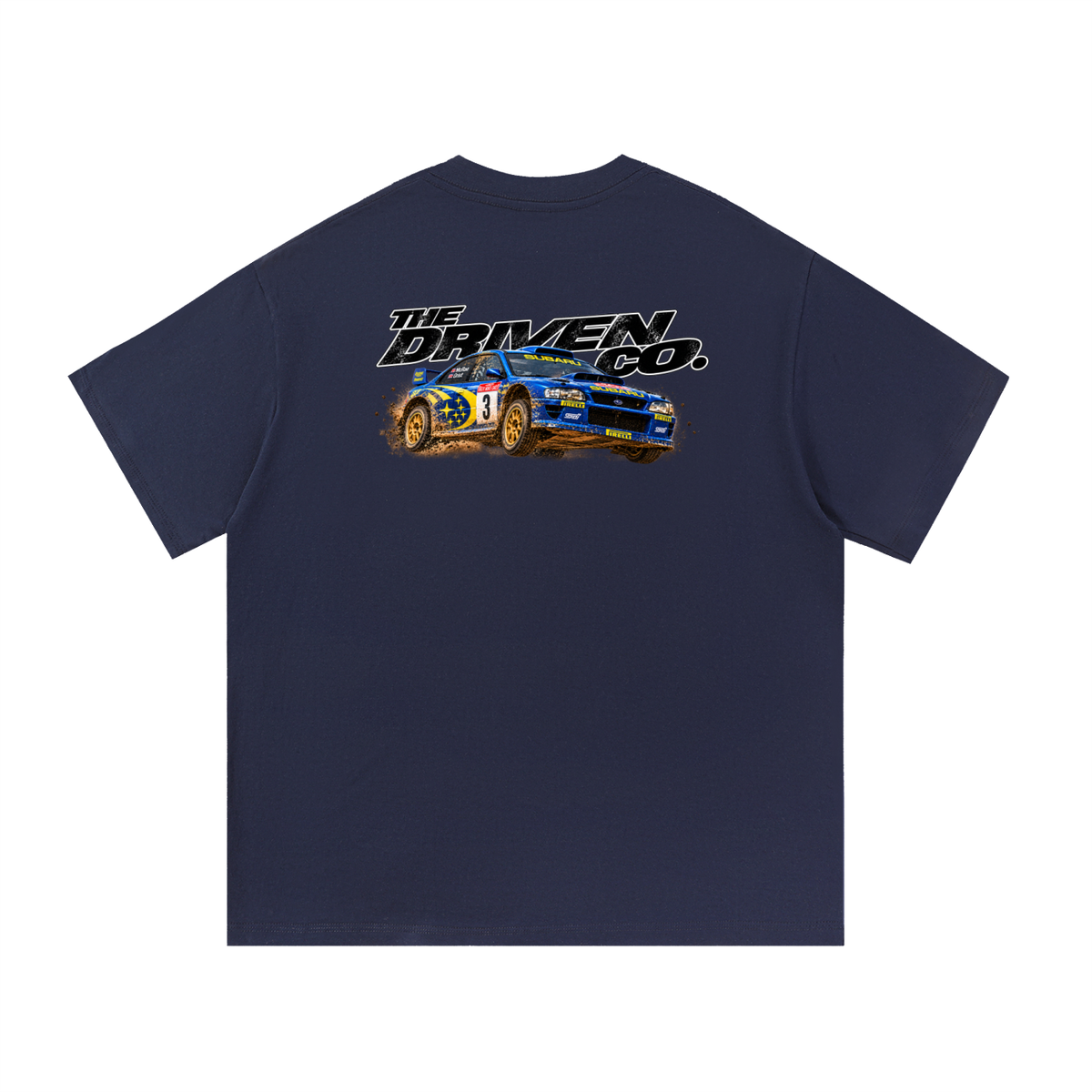 Subaru Impreza Rally Legends Graphic T-Shirt — Navy Blue — back