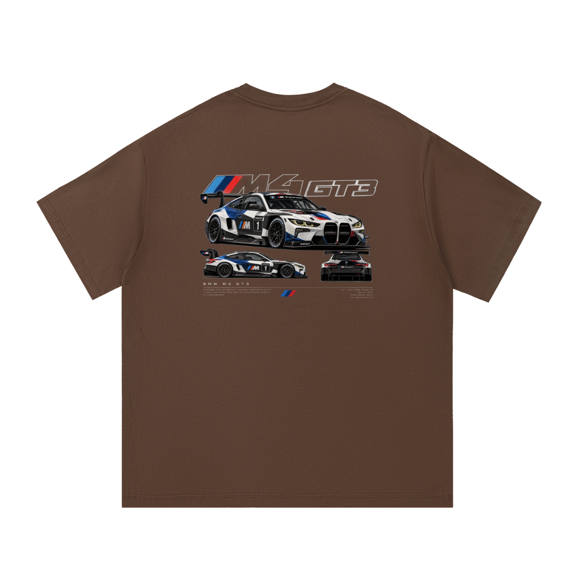 BMW M4 GT3 Racing Graphic T-Shirt — Coffee — back