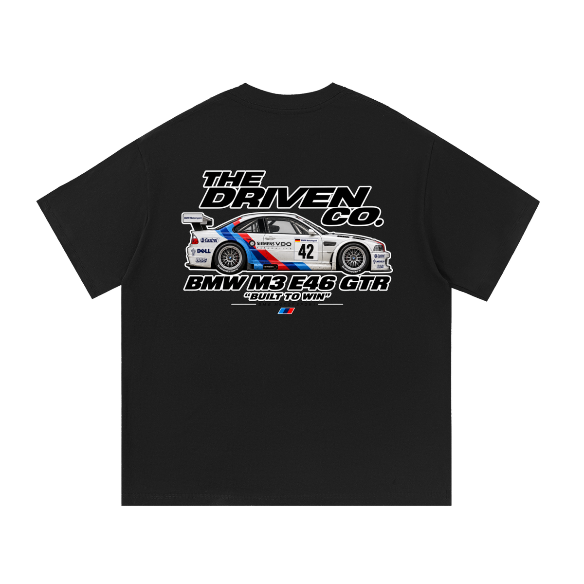 BMW E46 M3 GTR Built to Win Graphic T-Shirt — Black — back