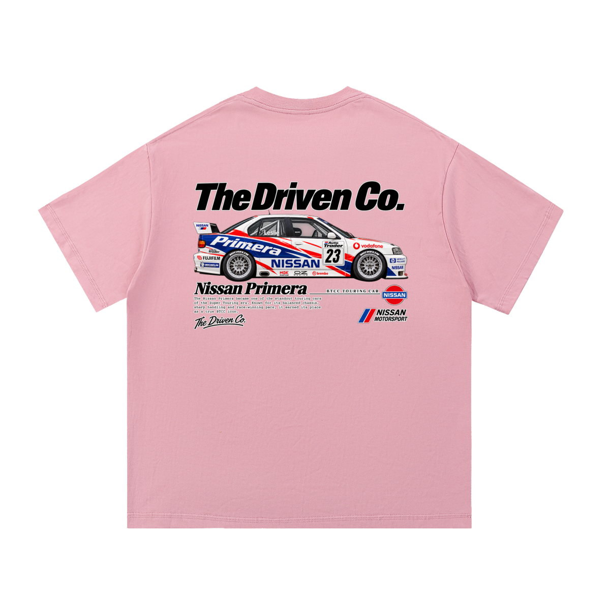 Nissan Primera Touring Car Graphic T-Shirt — Pink — back