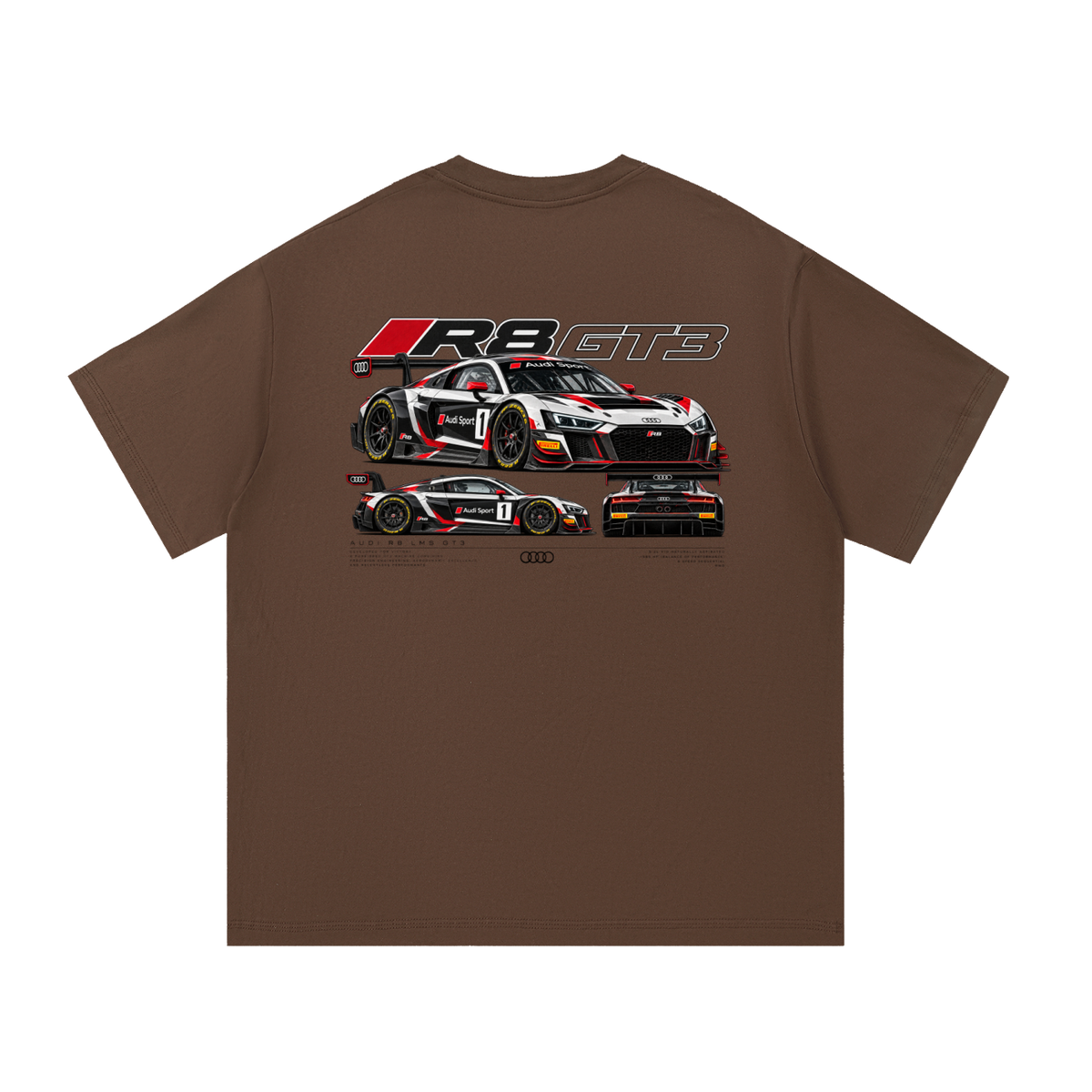Audi R8 GT3 Racing Graphic T-Shirt — Coffee — back