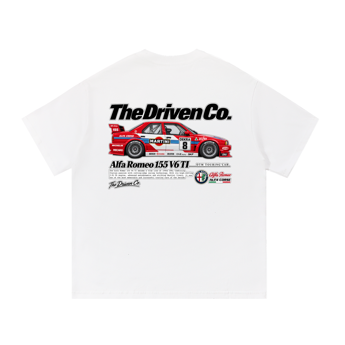 Alfa Romeo 155 Touring Car Graphic T-Shirt — White — back
