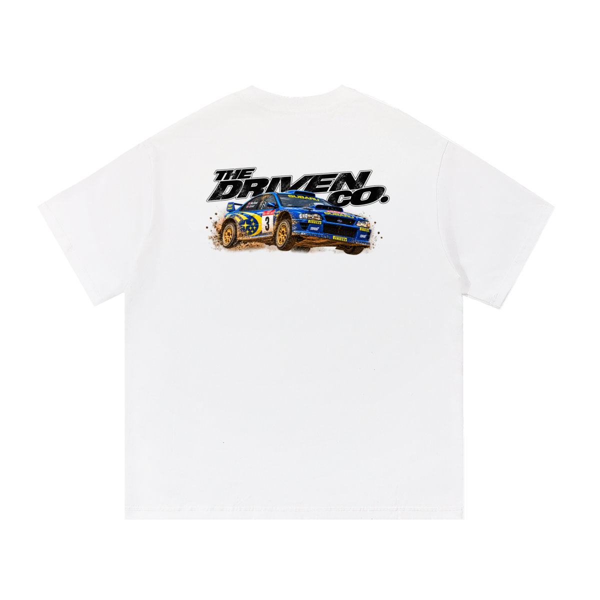 Subaru Impreza Rally Legends Graphic T-Shirt — White — back