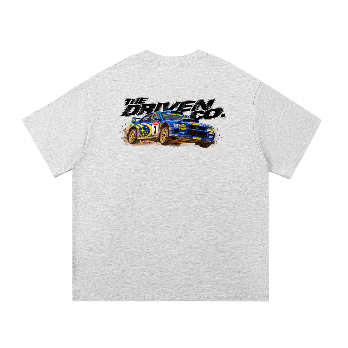 Subaru Impreza Rally Legends Graphic T-Shirt — White Grey — back