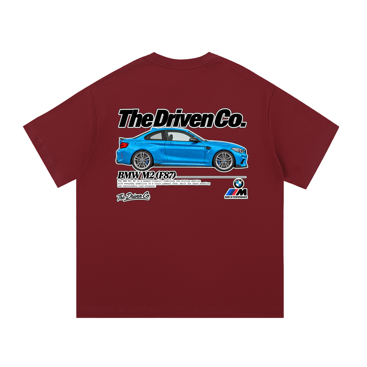 BMW F87 M2 Long Beach Blue Graphic T-Shirt — Wine Red — back
