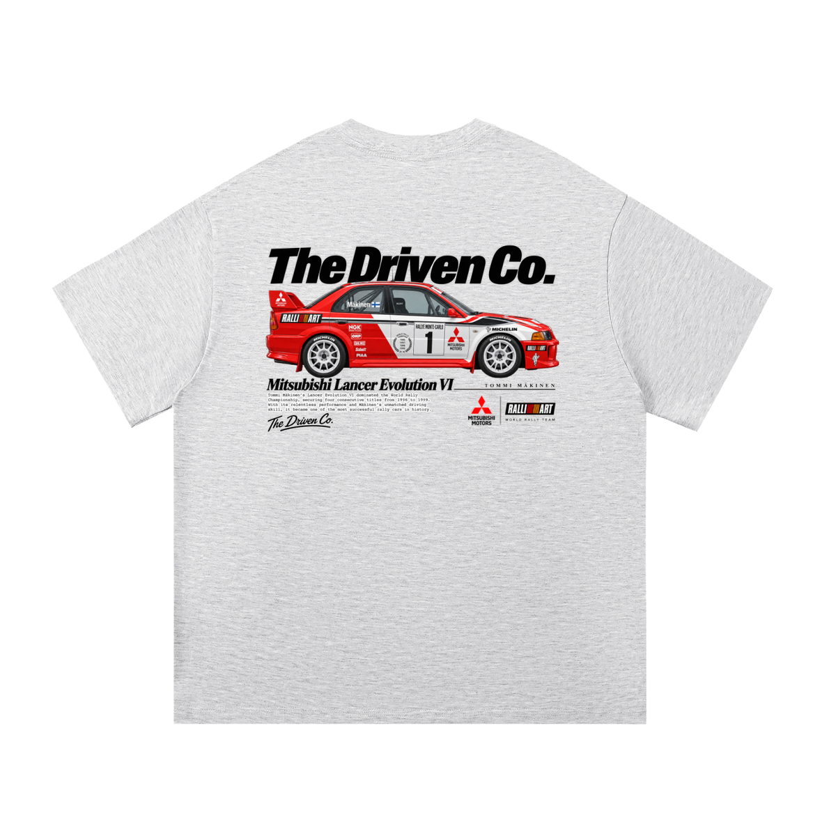 Mitsubishi Lancer Evolution Rally Graphic T-Shirt — White Grey — back