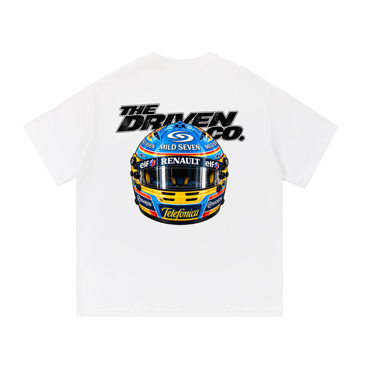 Fernando Alonso Helmet Graphic T-Shirt — White — back