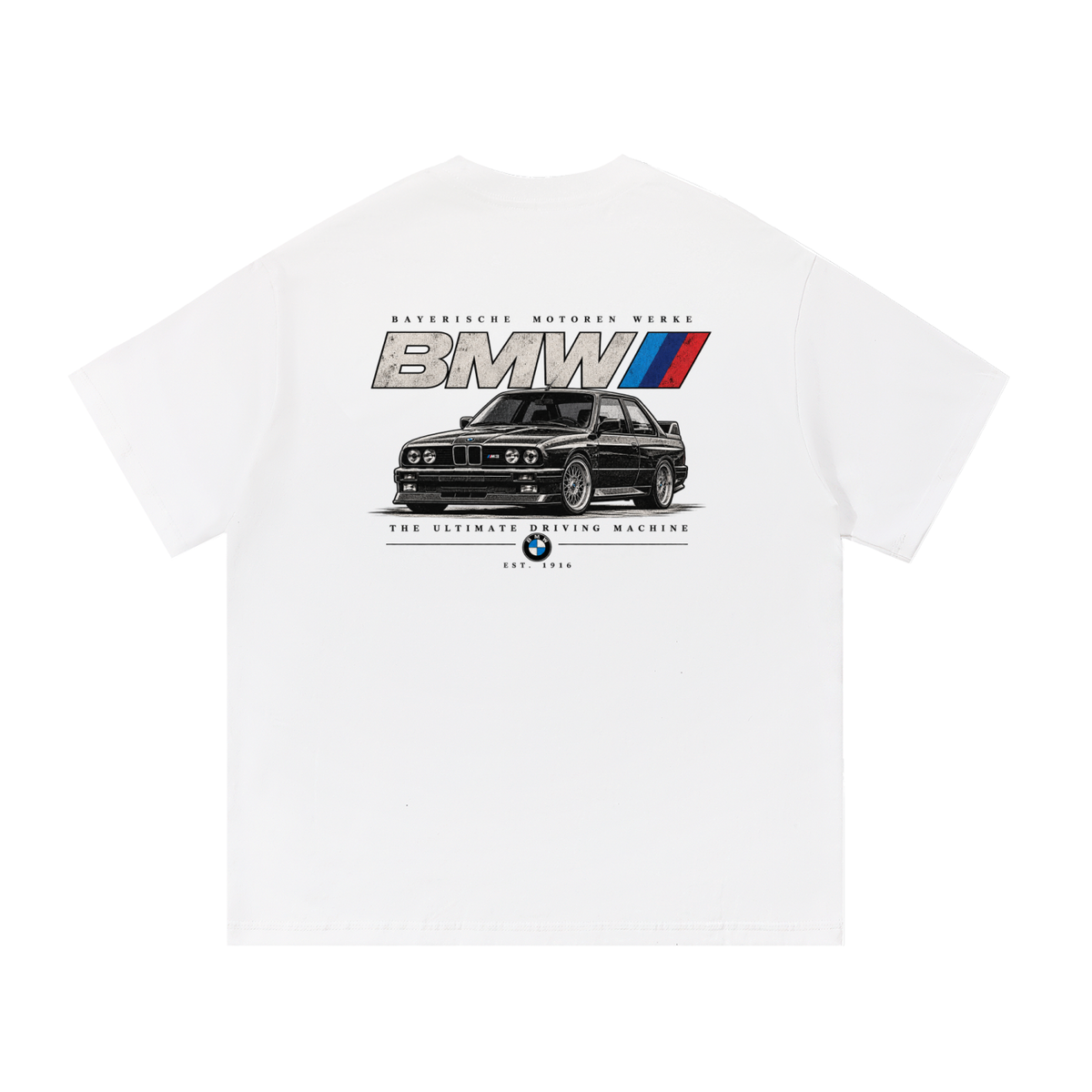 BMW E30 M3 Heritage Graphic T-Shirt — White — back