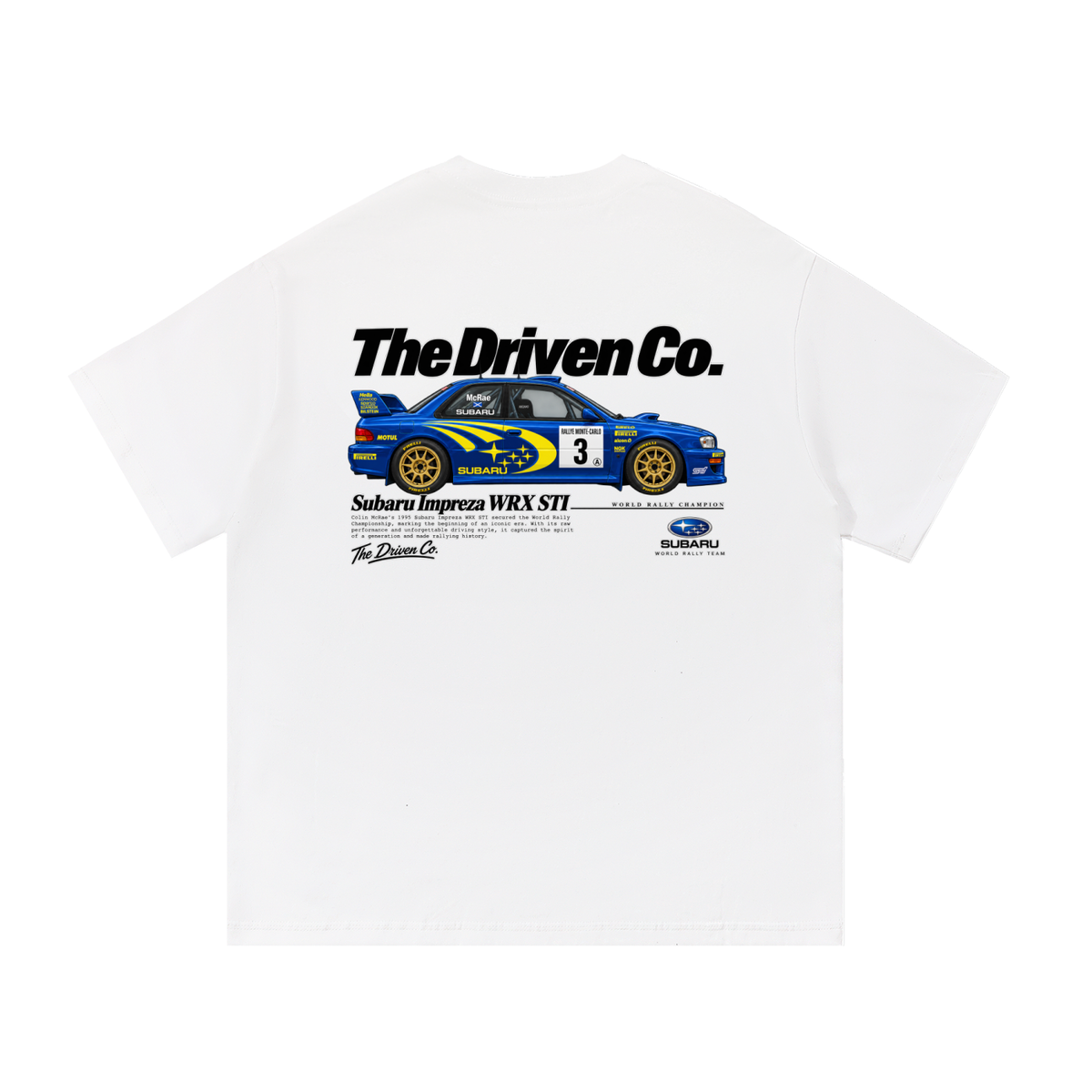 Subaru Impreza WRX STI Rally Graphic T-Shirt — White — back