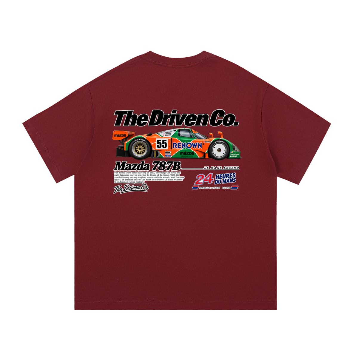 Mazda 787B Endurance Racing Graphic T-Shirt — Wine Red — back
