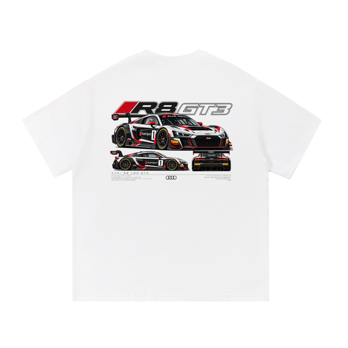 Audi R8 GT3 Racing Graphic T-Shirt — White — back