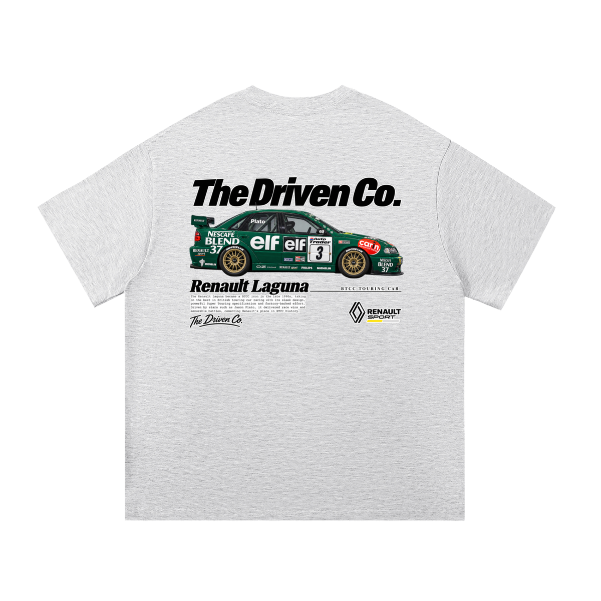 Renault Laguna Green Touring Car Graphic T-Shirt — White Grey — back
