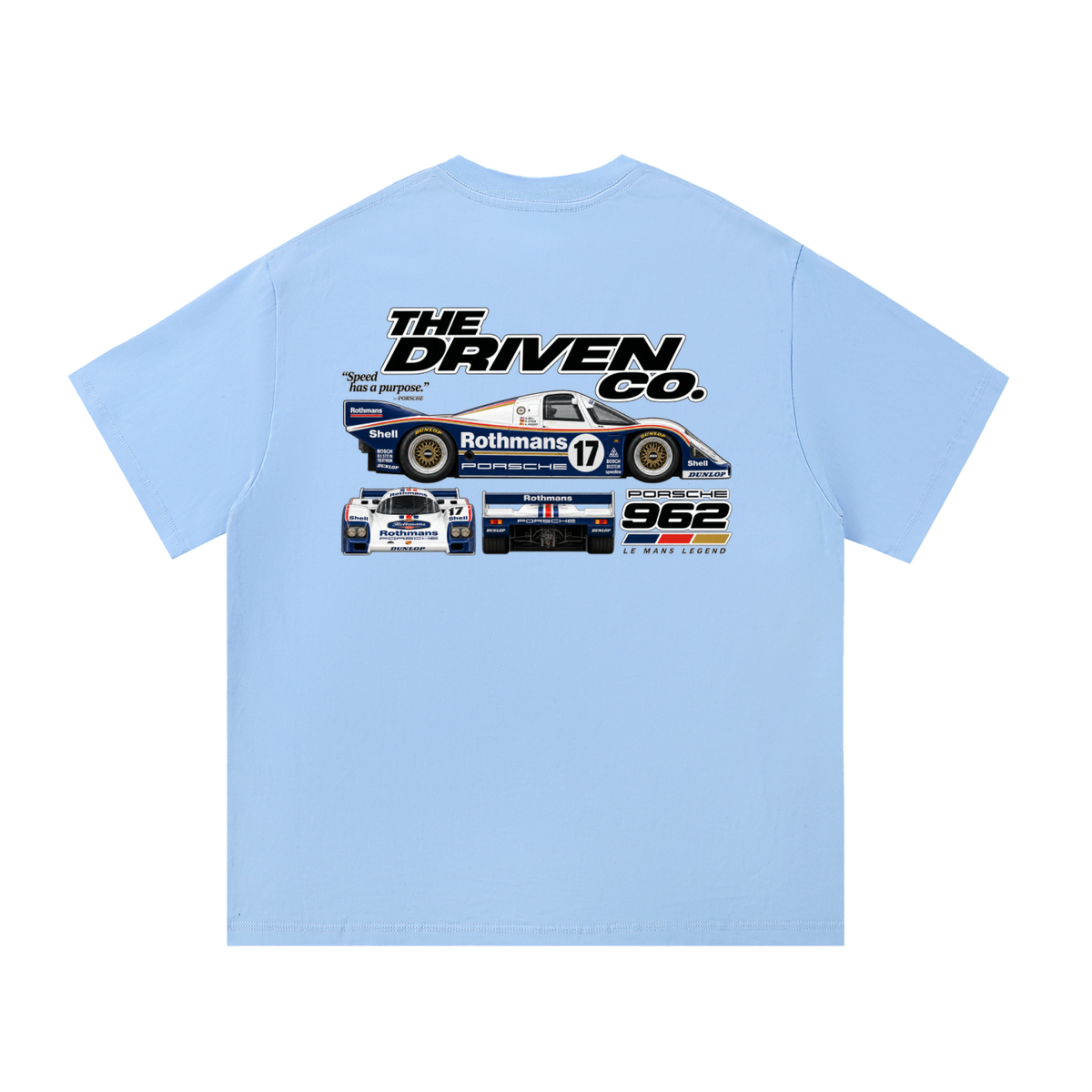 Porsche 962 Endurance Racing Graphic T-Shirt — Blue — back