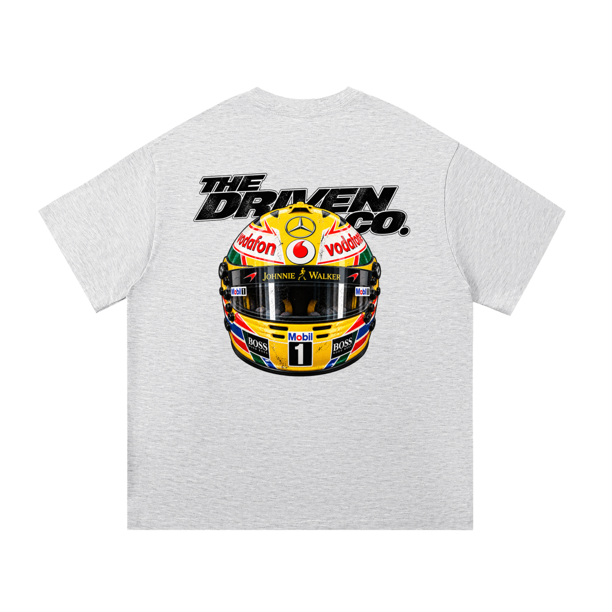 Lewis Hamilton Helmet Graphic T-Shirt — White Grey — back