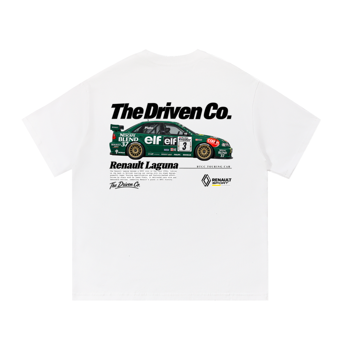 Renault Laguna Green Touring Car Graphic T-Shirt — White — back