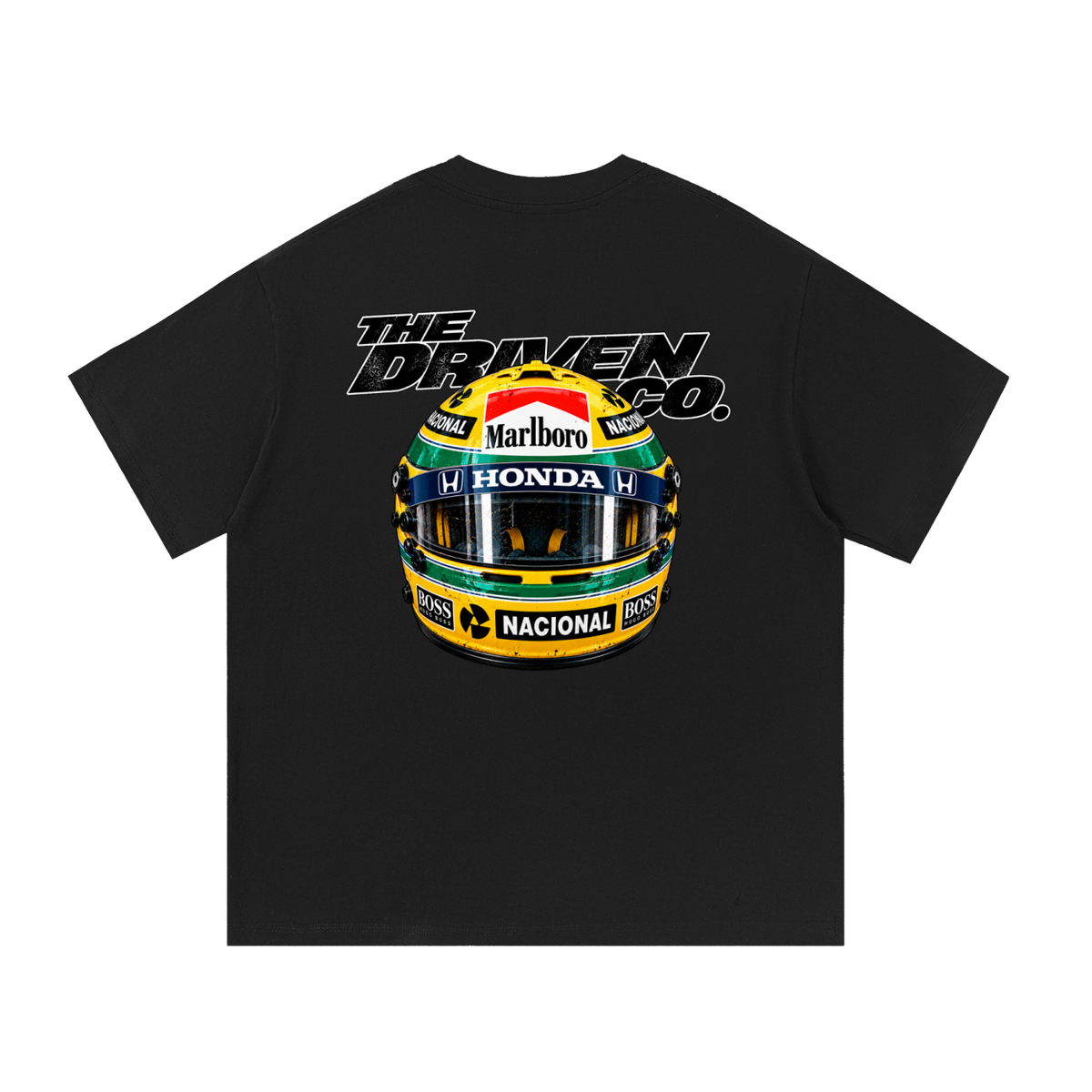 Ayrton Senna Helmet Graphic T-Shirt — Black — back