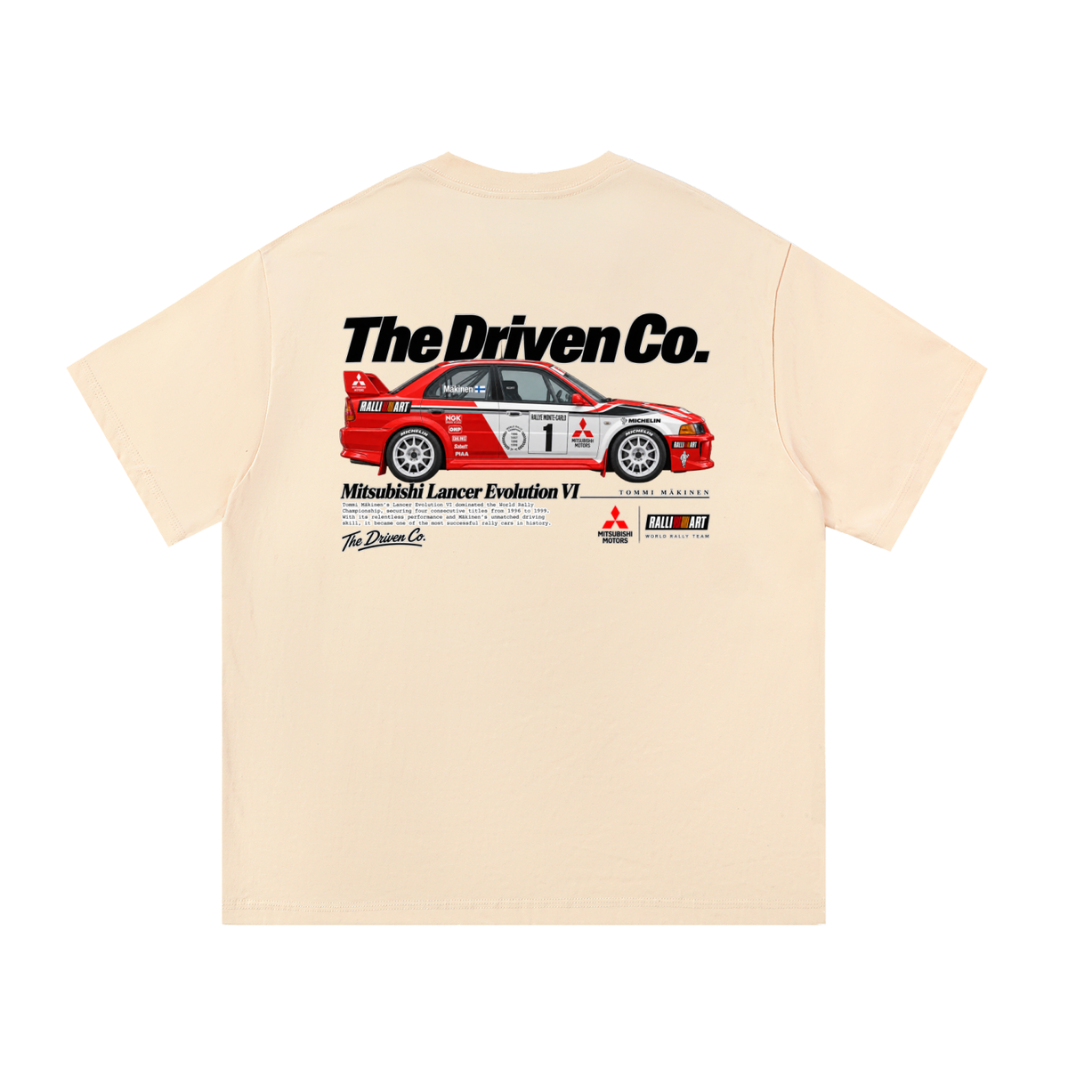 Mitsubishi Lancer Evolution Rally Graphic T-Shirt — Apricot — back