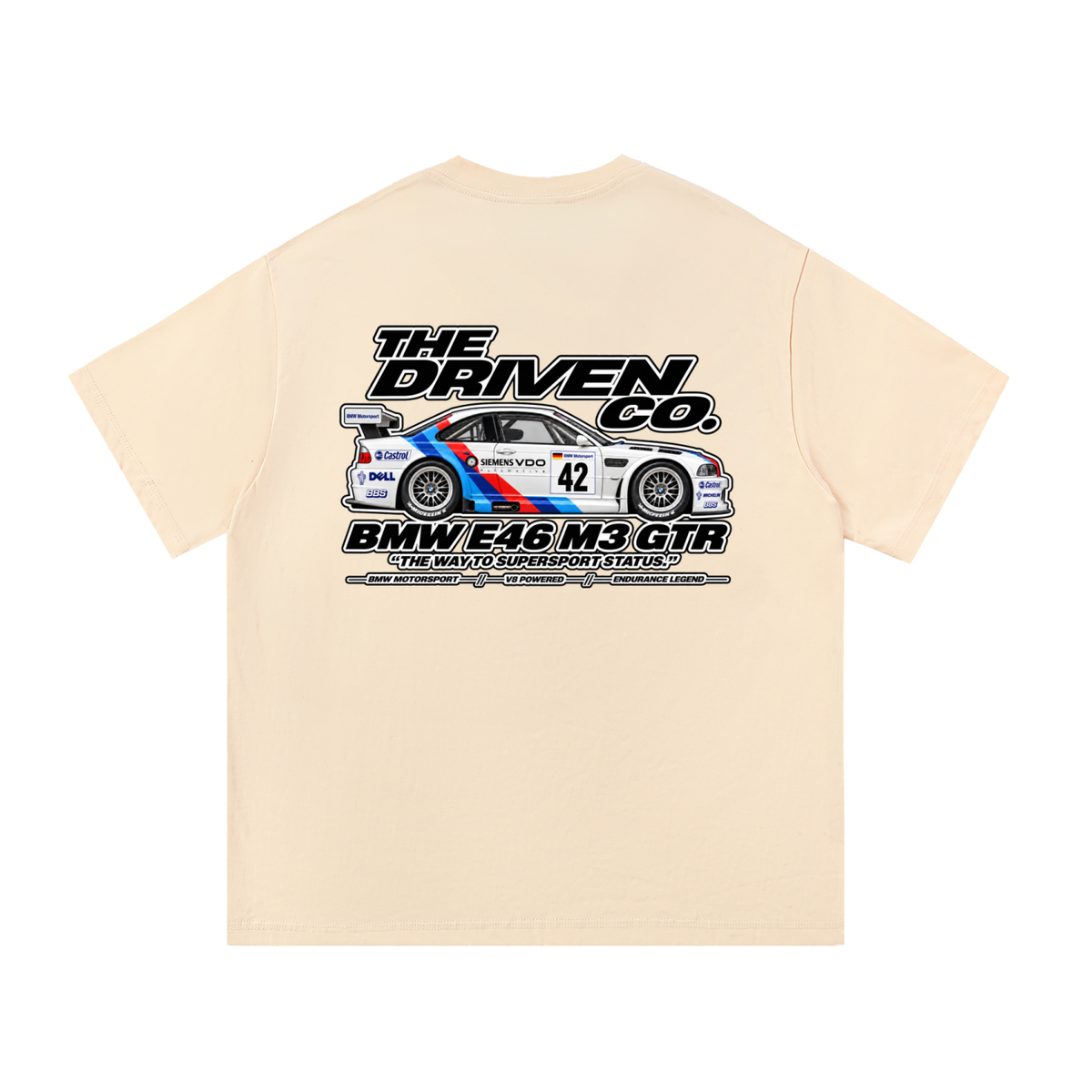 BMW E46 M3 GTR Racing Graphic T-Shirt — Apricot — back