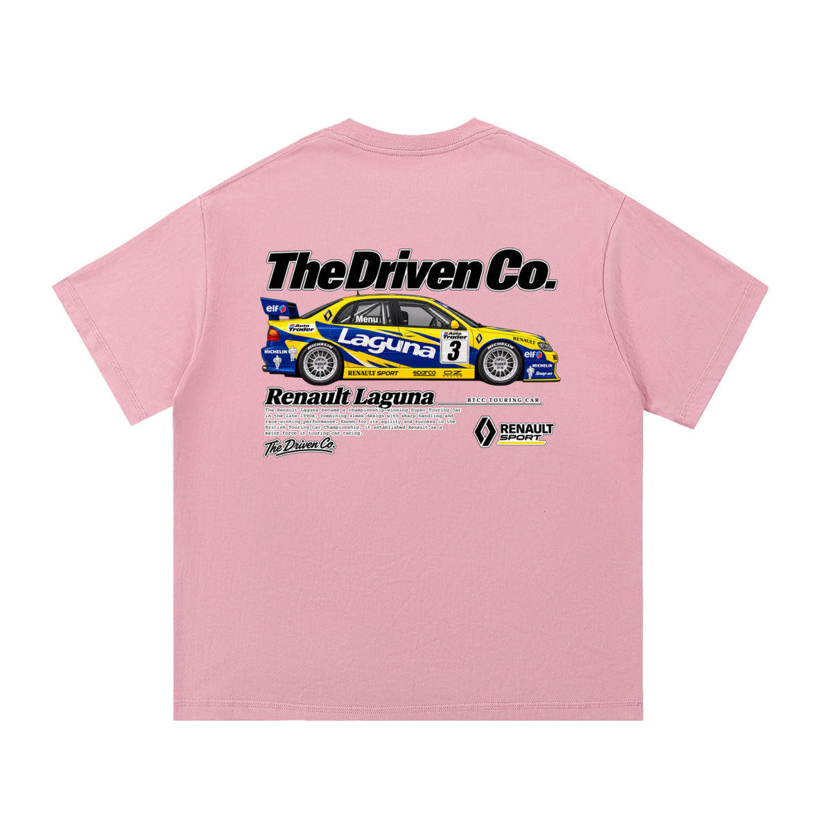 Renault Laguna Blue & Yellow Touring Car Graphic T-Shirt — Pink — back