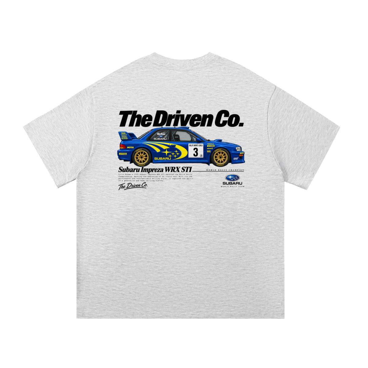 Subaru Impreza WRX STI Rally Graphic T-Shirt — White Grey — back