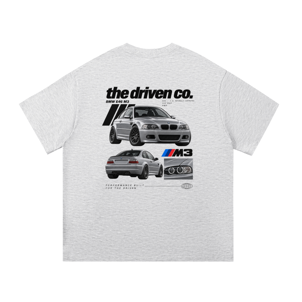 BMW E46 M3 Graphic T-Shirt — White Grey — back