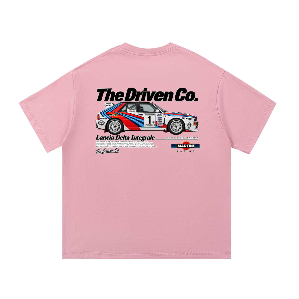Lancia Delta Integrale Martini Rally Graphic T-Shirt — Pink — back