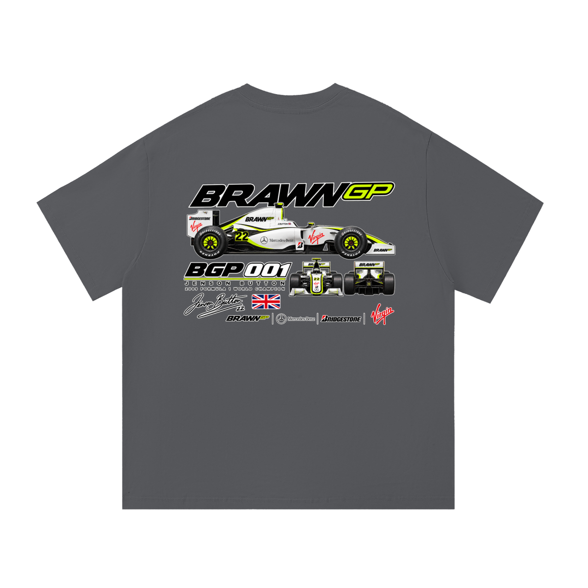 Brawn GP BGP 001 Racing Graphic T-Shirt — Dark Grey — back