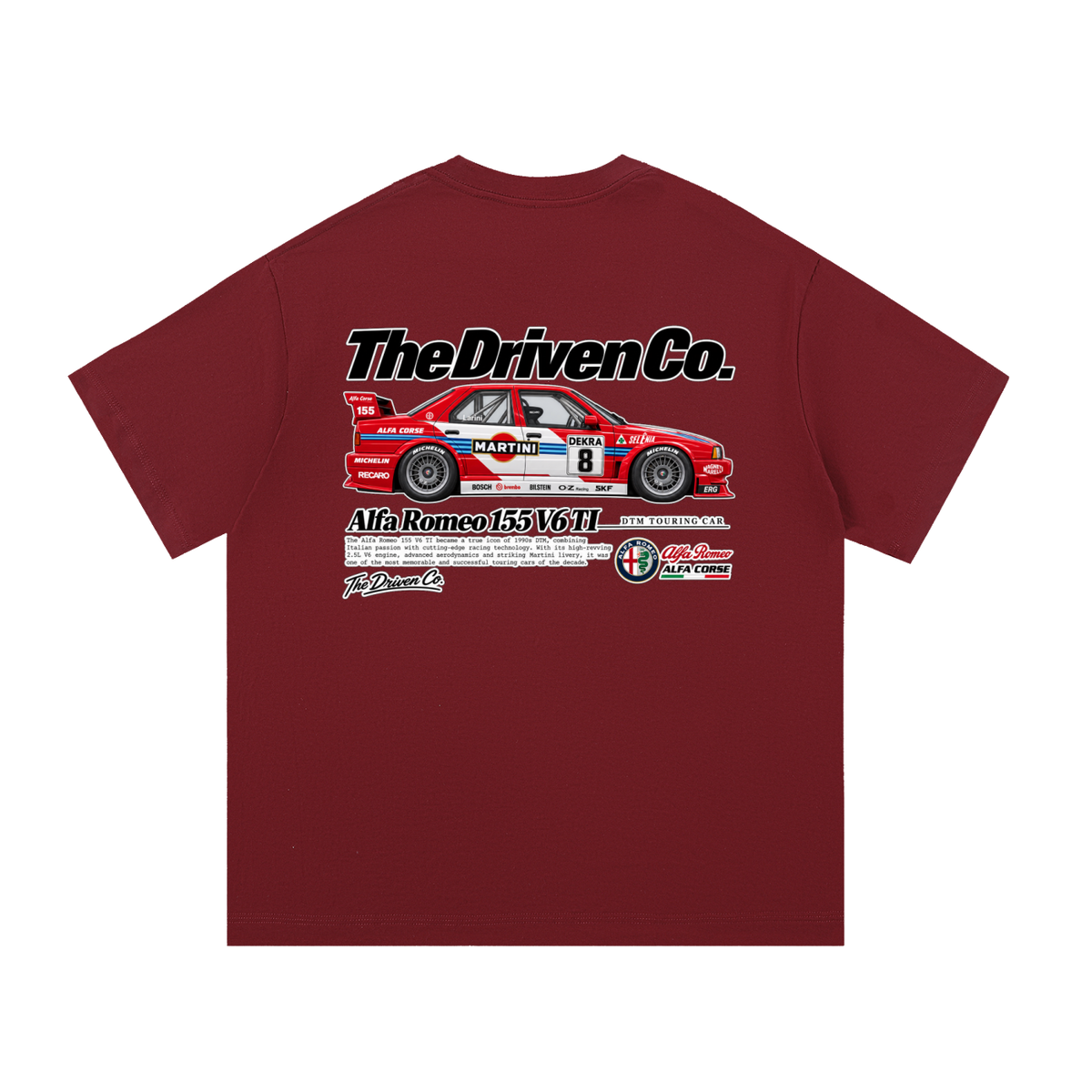 Alfa Romeo 155 Touring Car Graphic T-Shirt — Wine Red — back