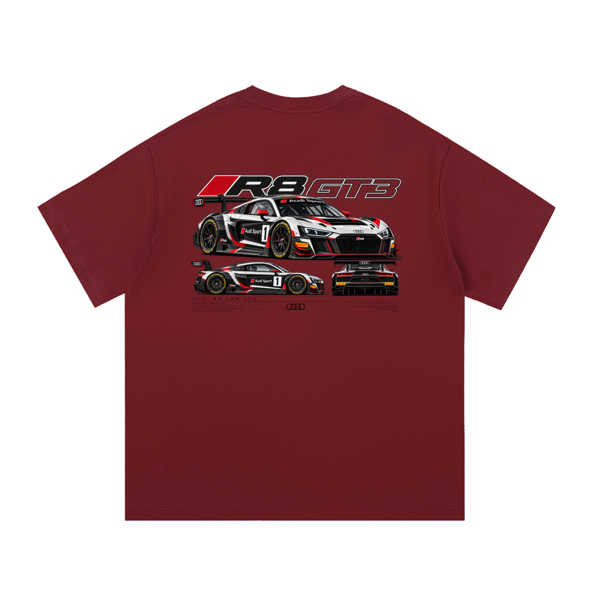 Audi R8 GT3 Racing Graphic T-Shirt — Wine Red — back