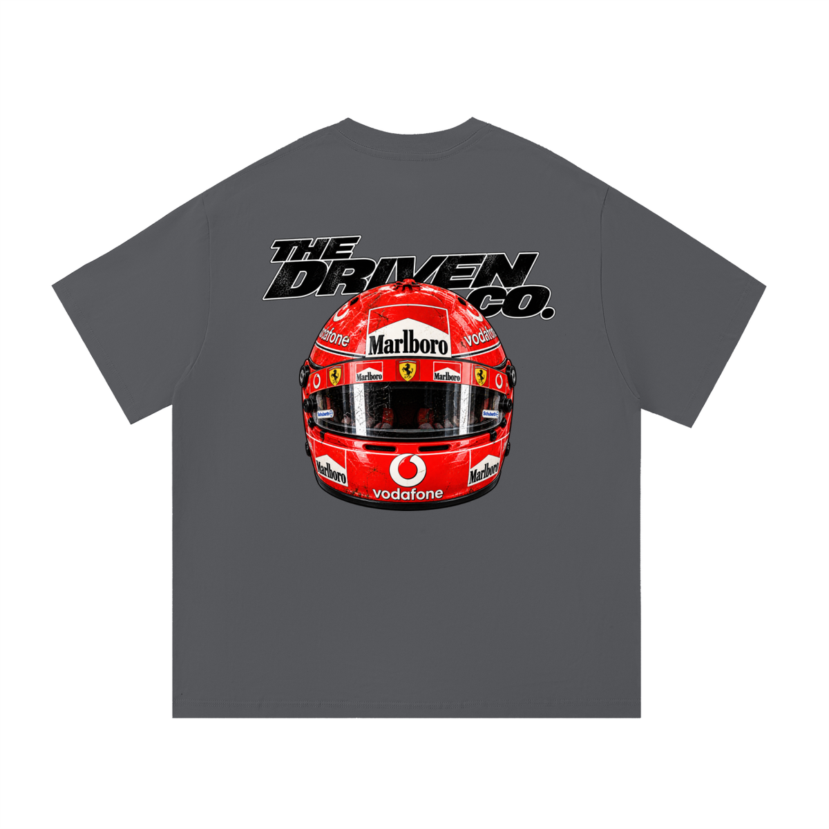 Michael Schumacher Helmet Graphic T-Shirt — Dark Grey — back