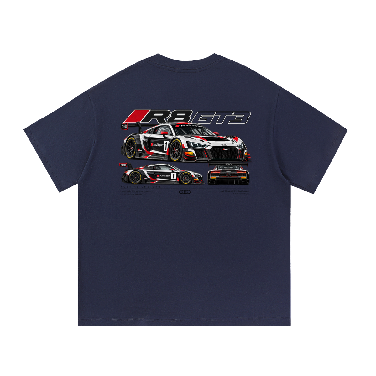 Audi R8 GT3 Racing Graphic T-Shirt — Navy Blue — back