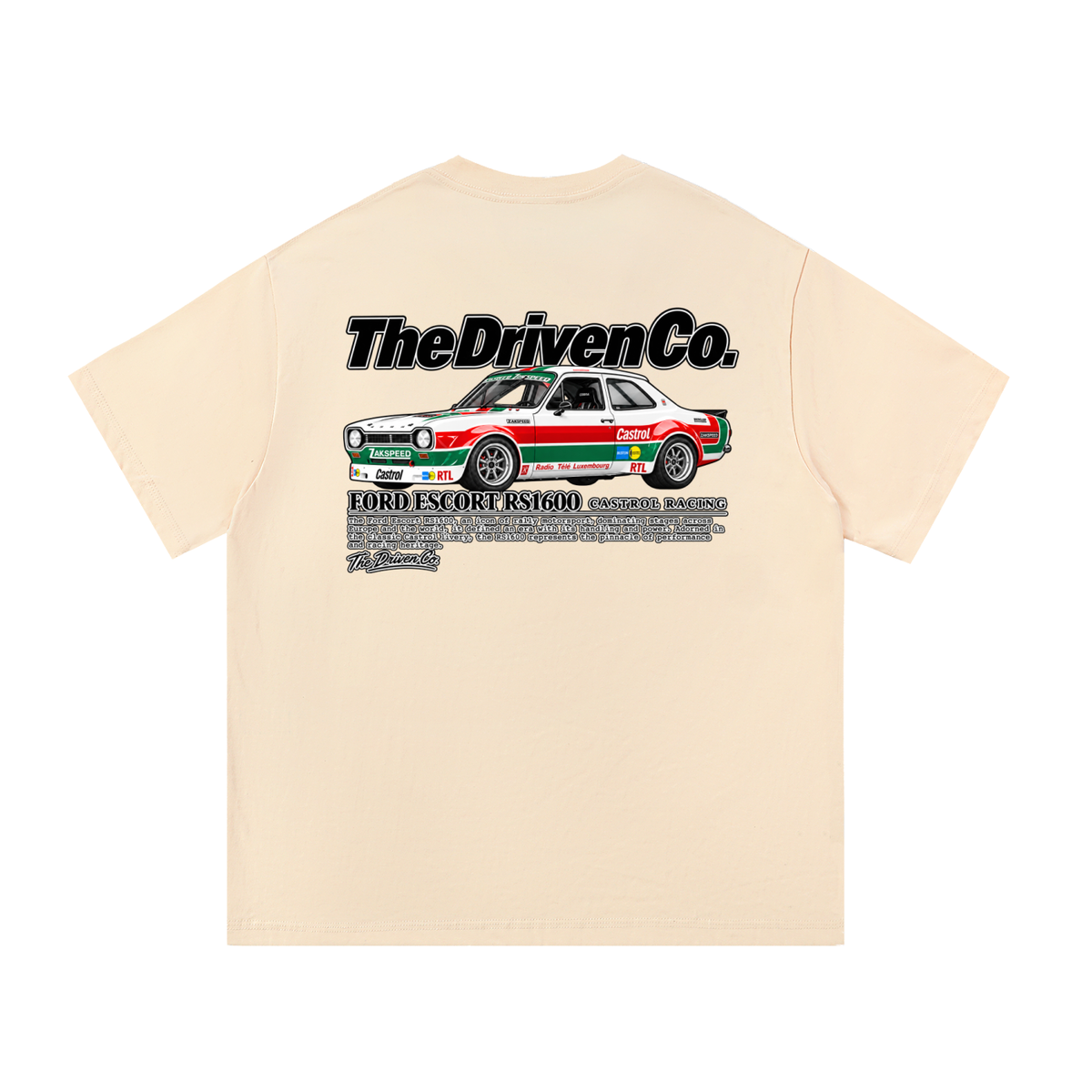 Ford Escort RS1600 Rally Graphic T-Shirt — Apricot — back