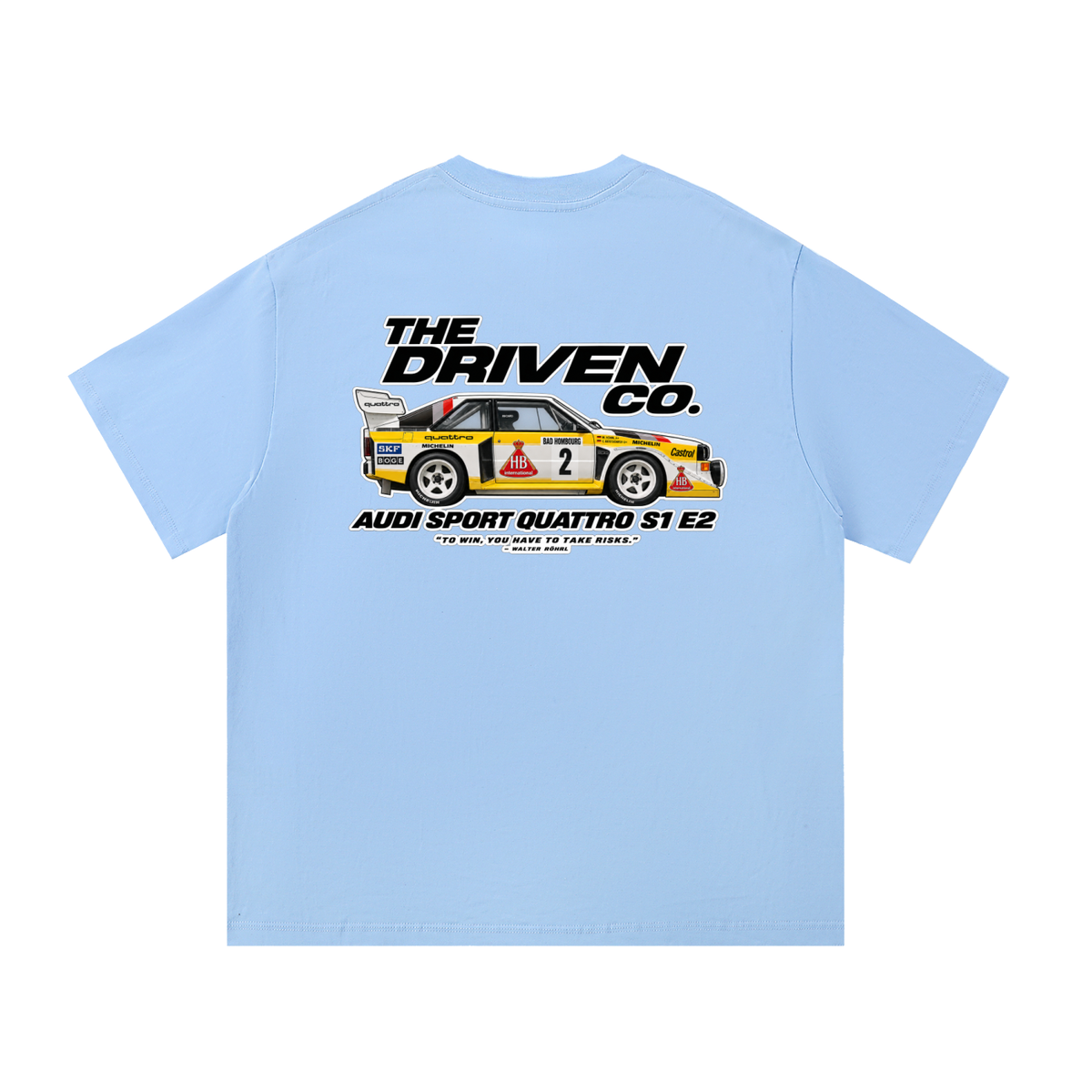 Audi Sport Quattro S1 E2 Rally Graphic T-Shirt — Blue — back