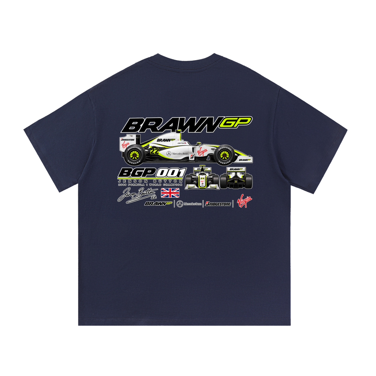 Brawn GP BGP 001 Racing Graphic T-Shirt — Navy Blue — back