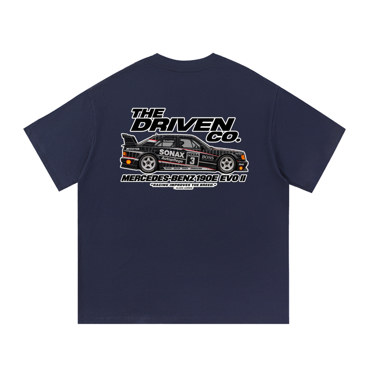Mercedes-Benz 190E Evo II Racing Graphic T-Shirt — Navy Blue — back