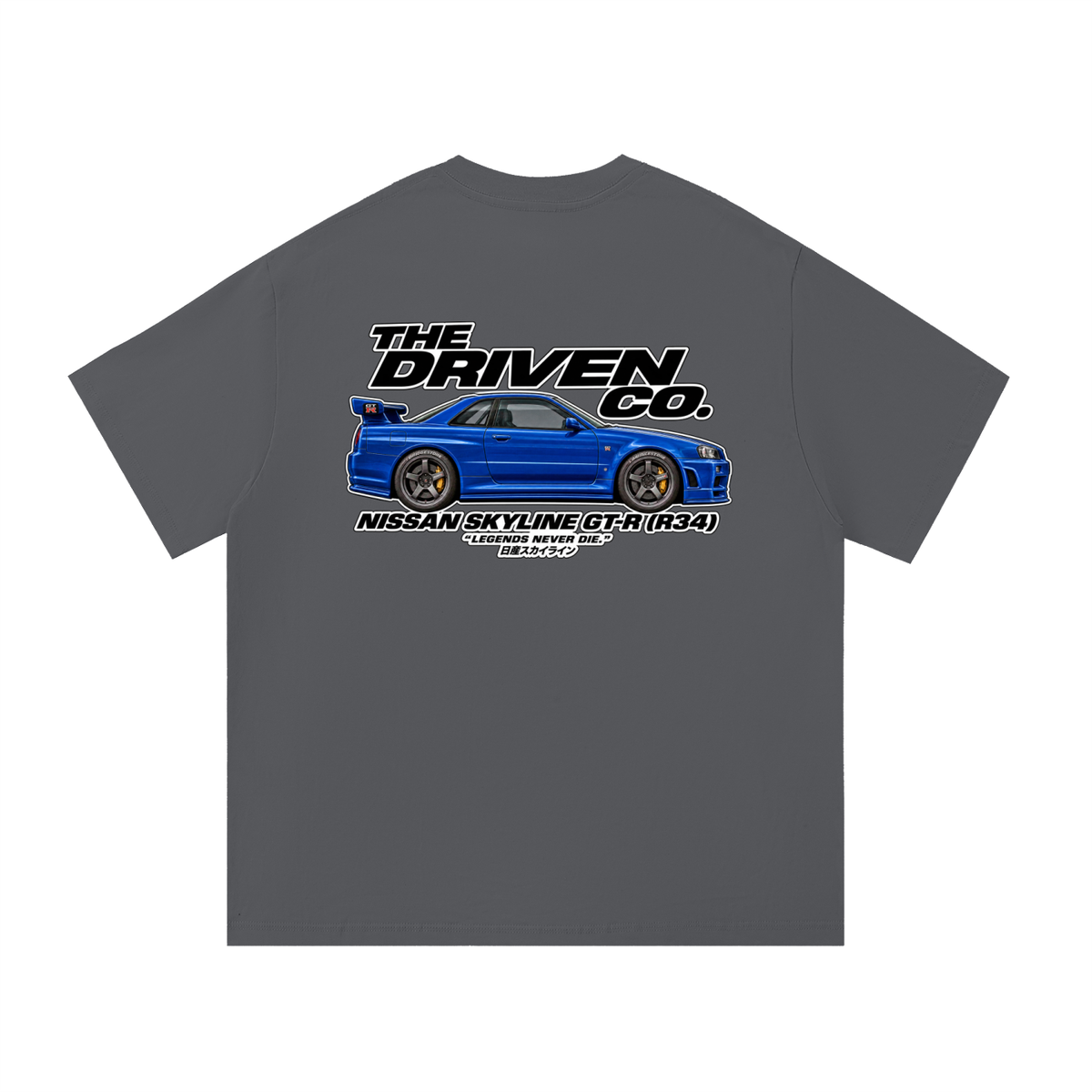 Nissan Skyline GT-R R34 Graphic T-Shirt — Dark Grey — back