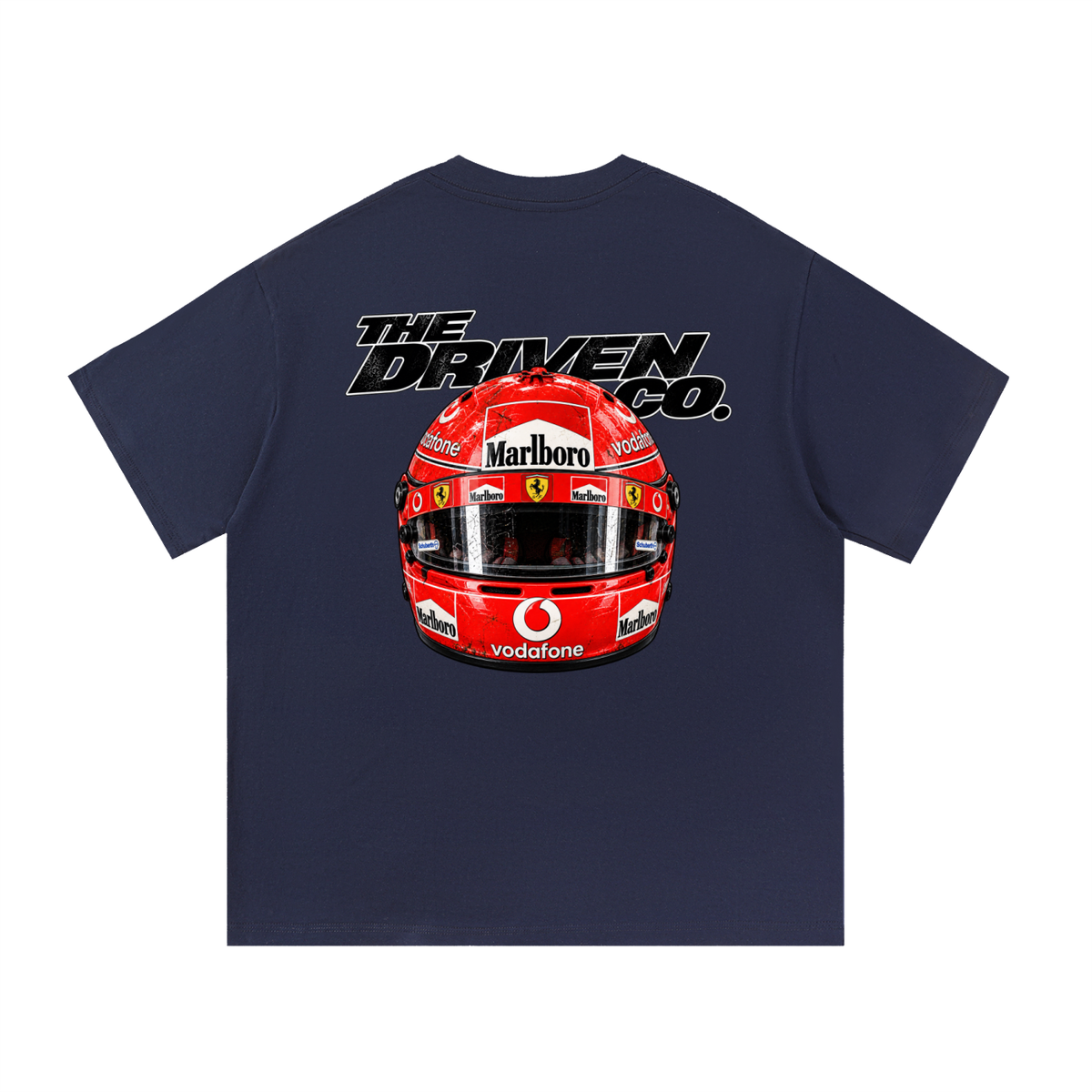 Michael Schumacher Helmet Graphic T-Shirt — Navy Blue — back