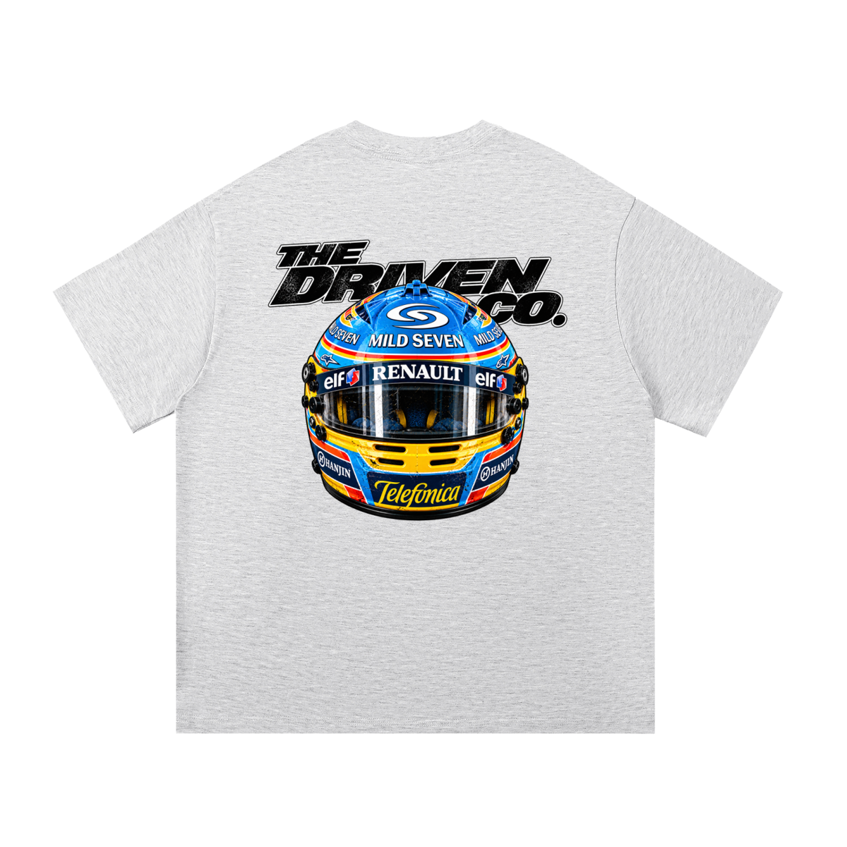 Fernando Alonso Helmet Graphic T-Shirt — White Grey — back