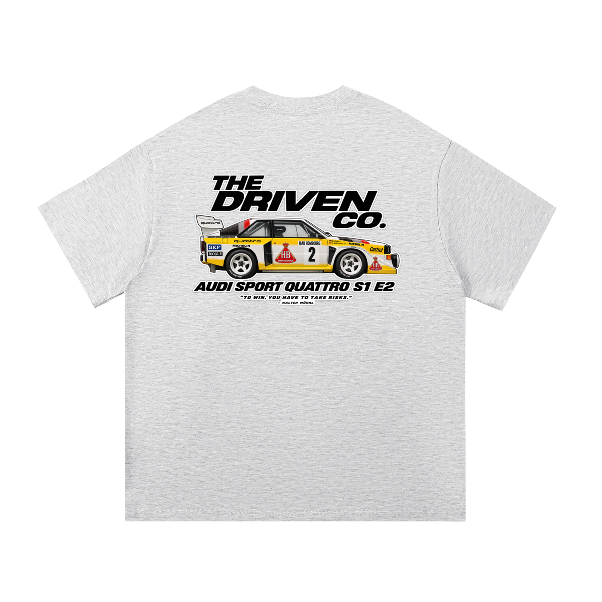 Audi Sport Quattro S1 E2 Rally Graphic T-Shirt — White Grey — back