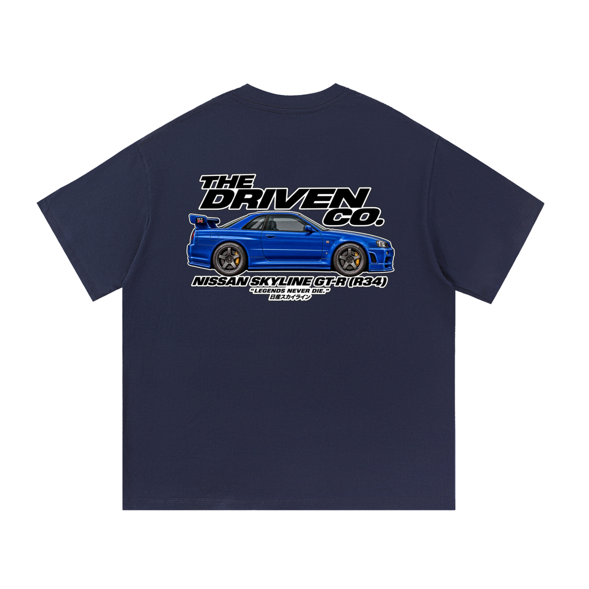 Nissan Skyline GT-R R34 Graphic T-Shirt — Navy Blue — back