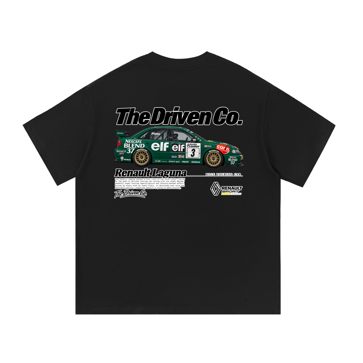 Renault Laguna Green Touring Car Graphic T-Shirt — Black — back